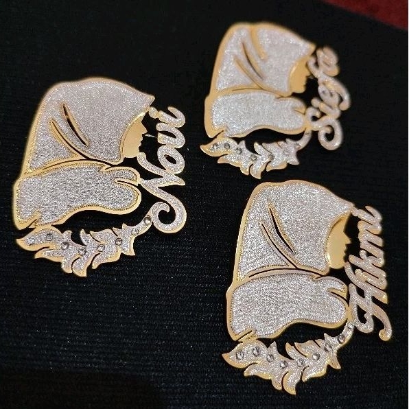 Bros Hijab custome nama ( Gold, Kombinasi, Silver, Rose Gold )