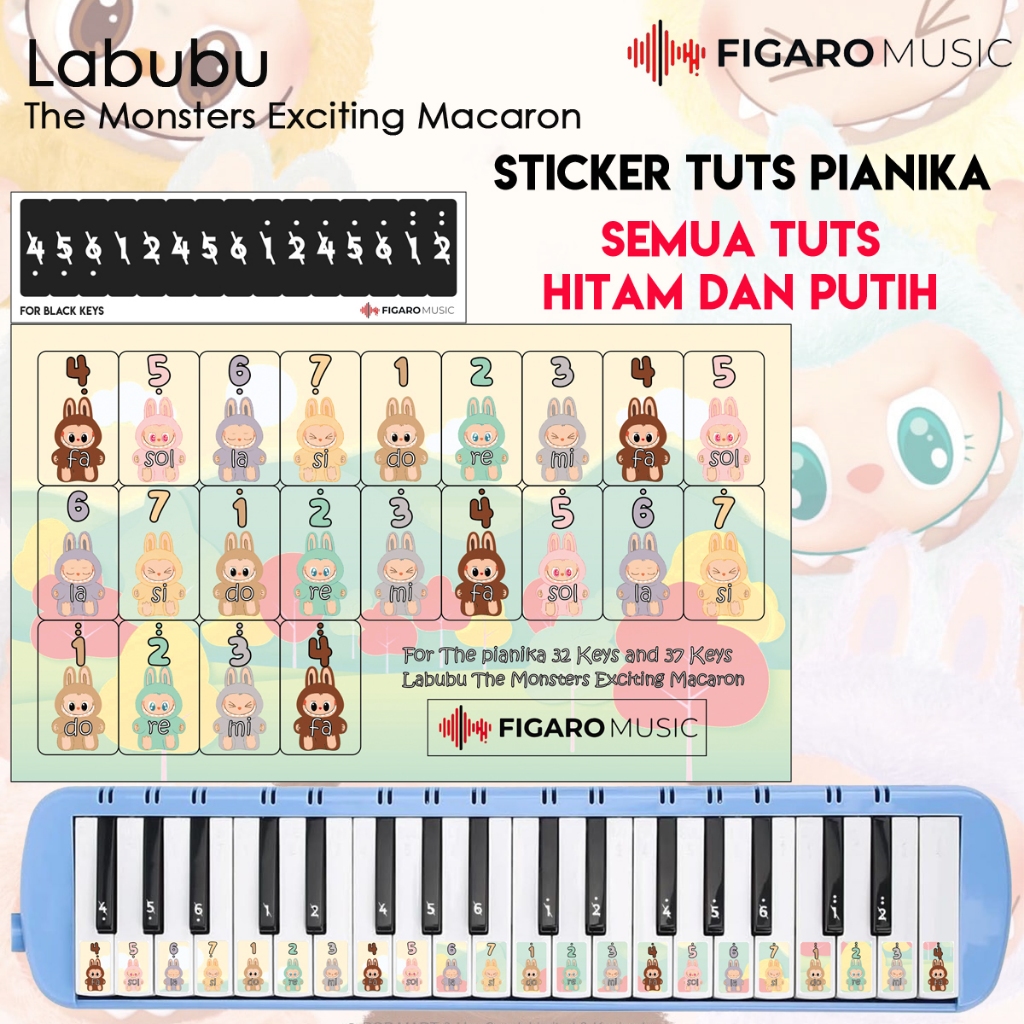 Stiker Pianika 37 Keys, 32 Keys - Sticker Tuts Pianika Melodica Labubu The Monsters Exciting Macaron