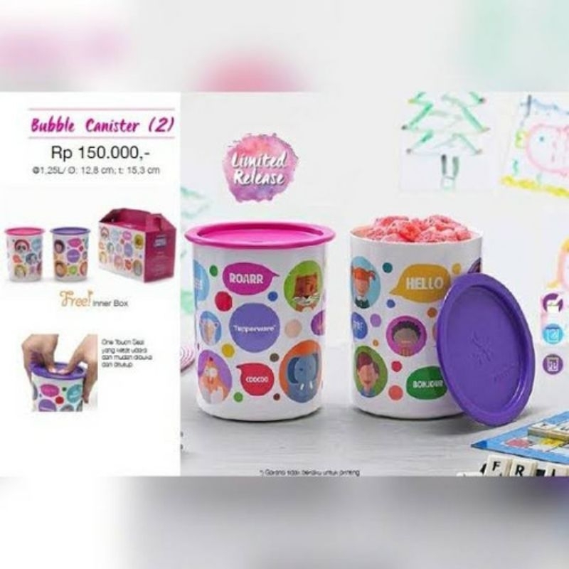 Tupperware Bubble / Flower Canister 1.25 Liter (1 Pcs) // One Touch Toples Snack Susu Bubuk Bayi Bal