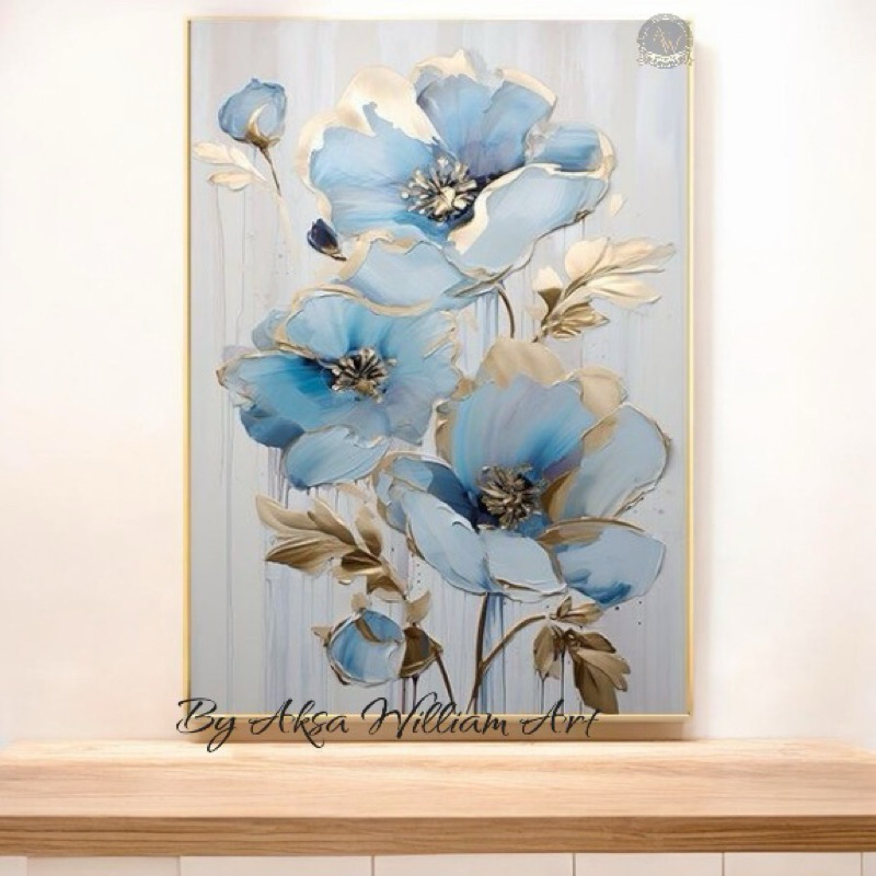 

lukisan bunga blue and gold aesthetic