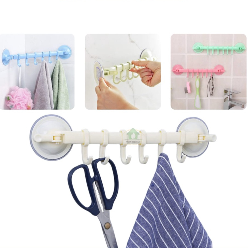 Gantungan Hanger Sudut 6 Kait Tempel Hanger Vakum Kamar Mandi 6 Kait Vacuum Gantungan Baju 6 Kait BI