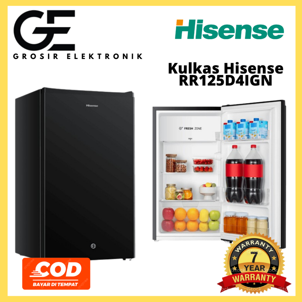 Hisense Kulkas 1 Pintu 91L lemari es Refrigerator RR125D4AW1