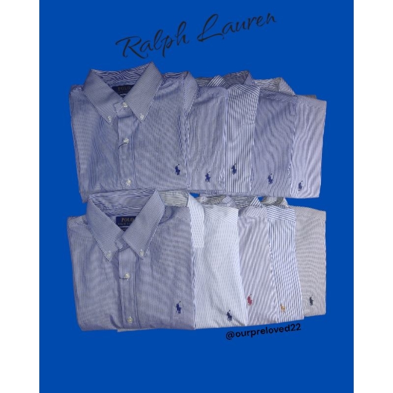 Kemeja Ralph Lauren Salur Biru, Hitam, Putih