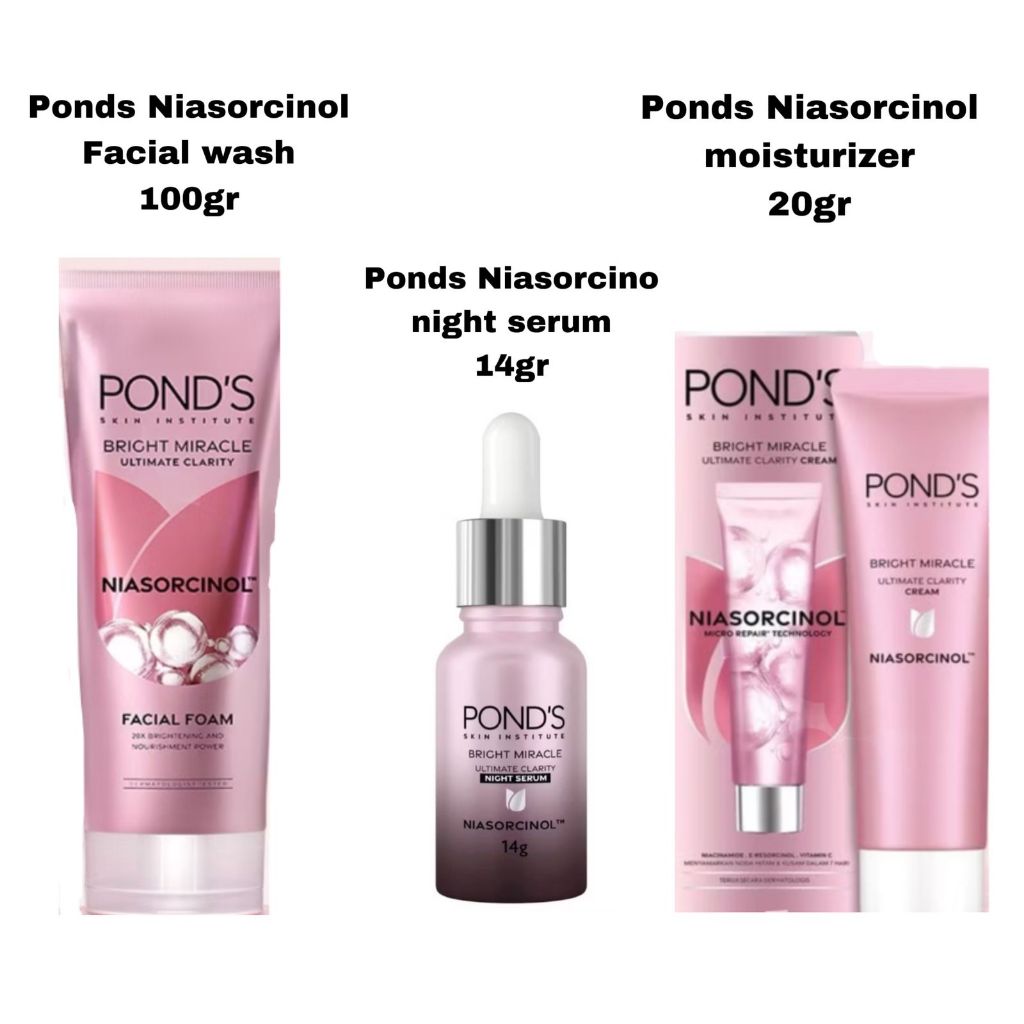 PAKET PONDS Niasorcinol Paket Glowing Facial foam 100gr|moiseturizer 20gr|serum night/day 14gr