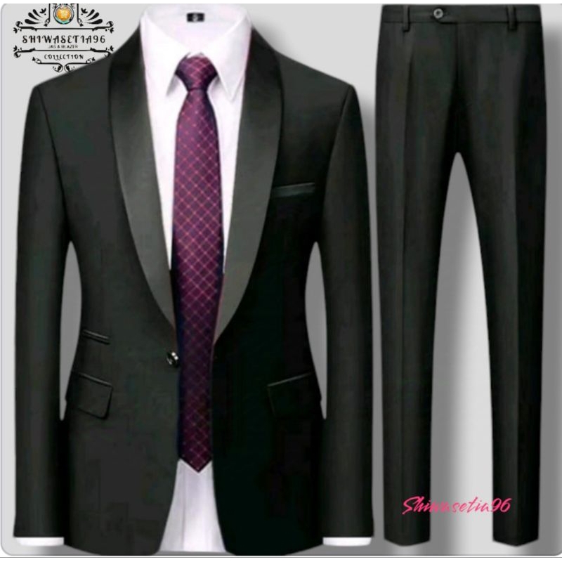SETELAN JAS PRIA 2IN1 MODEL TERBARU /SETJAS KERAH LURUS PRIA KANTORAN /JAS BLAZER
