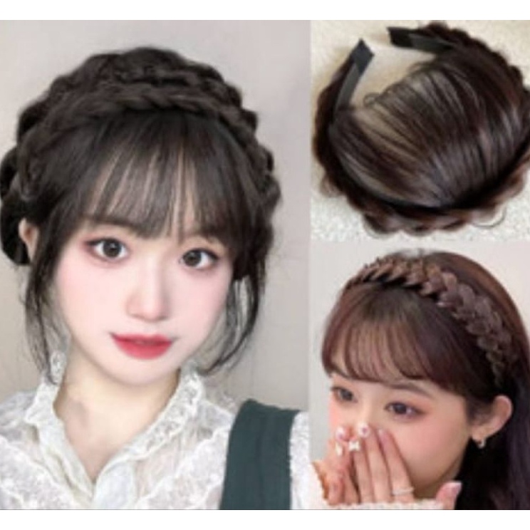 Promo Termurah  Bando Rambut Kepang  Bando Poni Korea  Bando Poni  Rambut Palsu Wanita Anak  Poni Pa