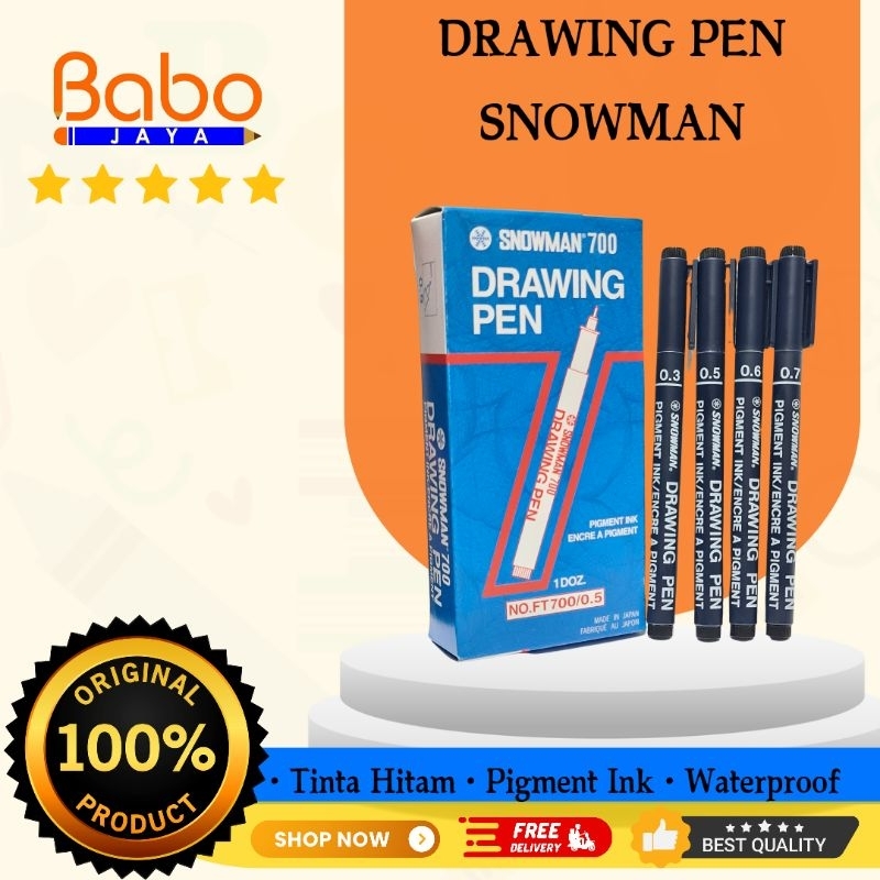 BABO JAYA Drawing Pen Snowman/Pen Gambar/Tinta Hitam/Tinta Permanent