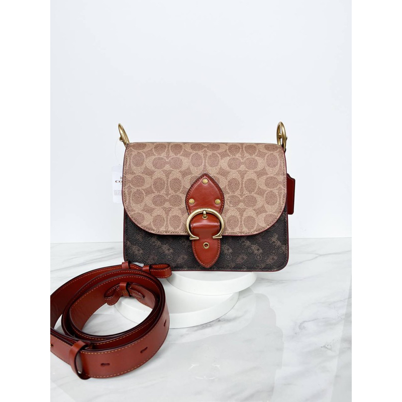 COACH BEAT SHOULDERBAG IN SIGNATURE CANVAS WITH HORSE CARRIAGE PRINT TAN RUST