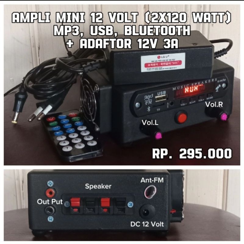 AMPLI MINI 12 volt, 120x2 Watt MP3, BLUETOOTH, USB