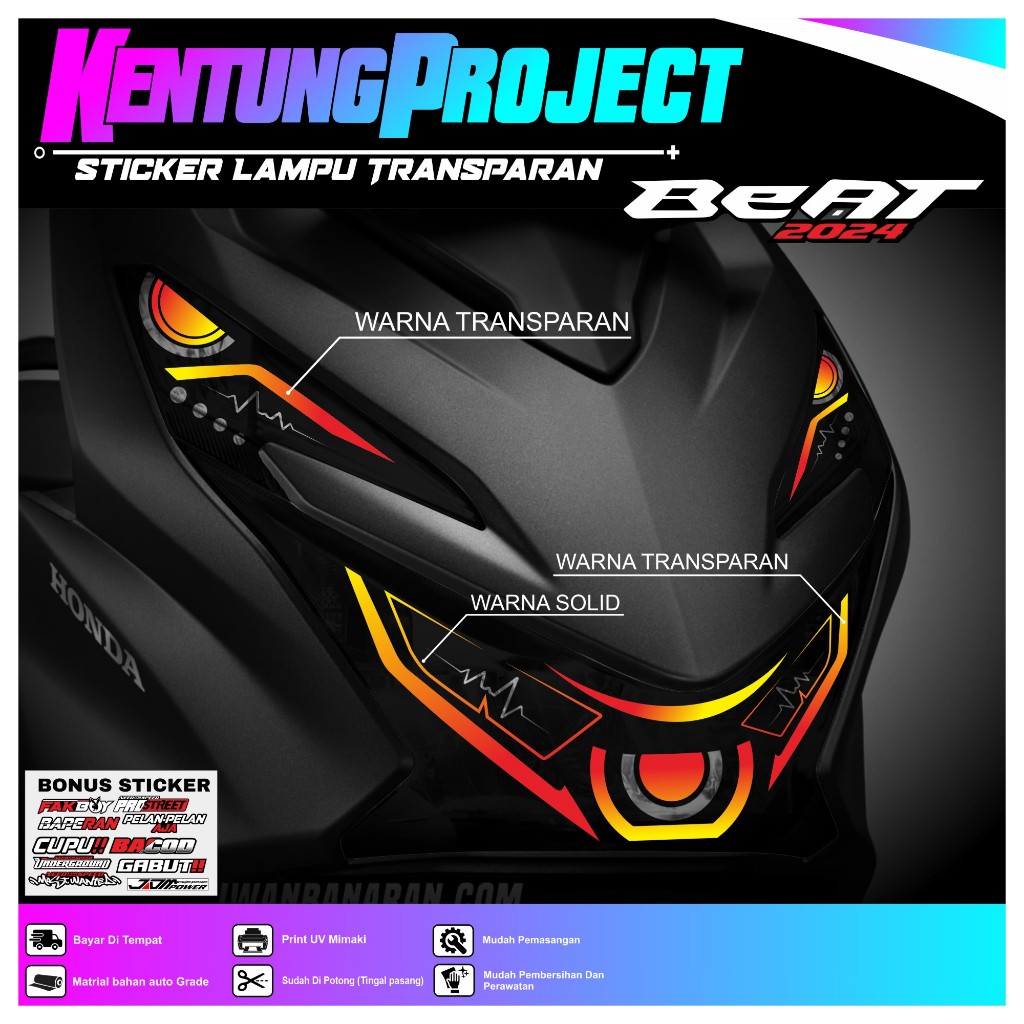 Stiker Lampu BEAT 2024 stiker Variasi Lampu Alis Motor Honda BEAT 2024