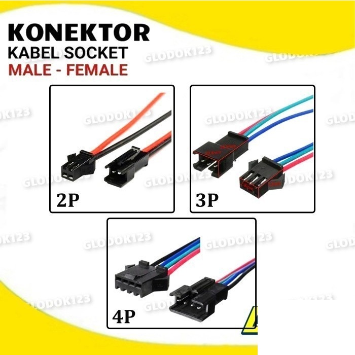 Kabel Soket Konektor 2PIN 3PIN 4PIN / Socket Male Female LED Strip DC JST SM 2 3 4 Pin