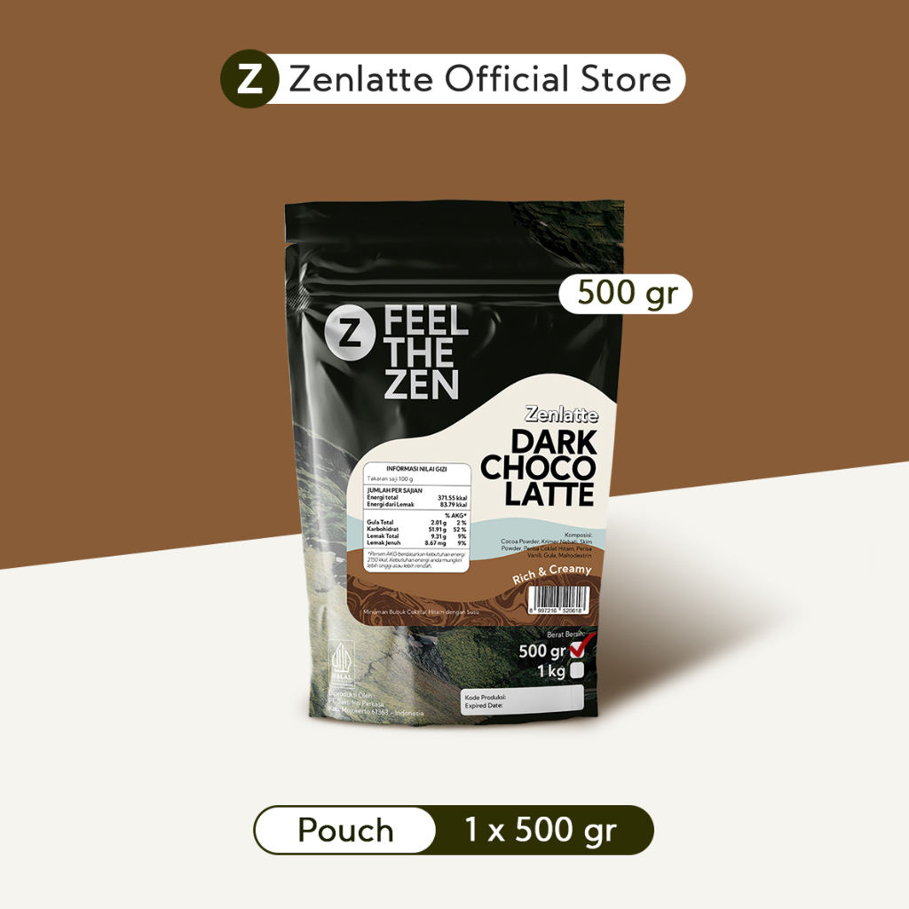 

Zenlatte Dark Choco Latte - Bag 500gr & 1kg | Dark Chocolate Powder | Bubuk Coklat