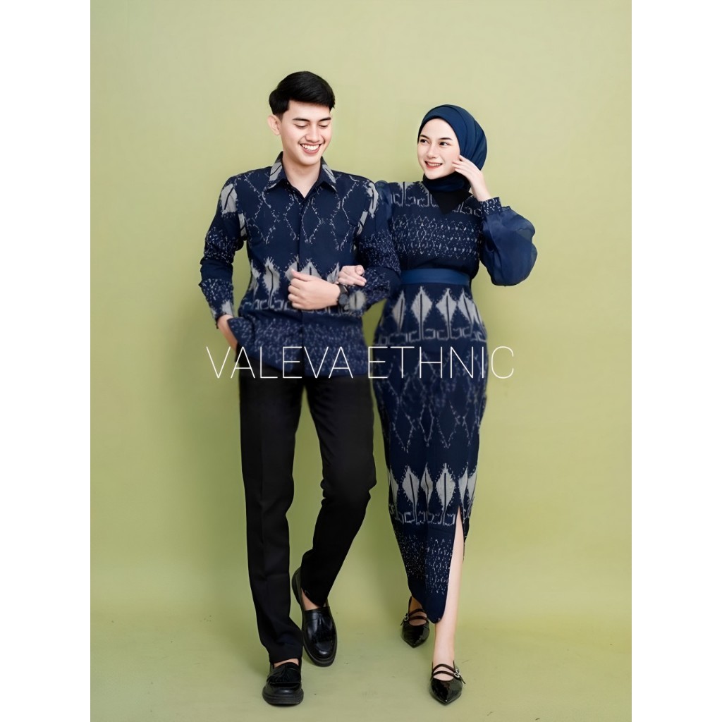 KARTINI GREY NAVY - BAJU TENUN COUPLE - COUPLE DRESS TENUN KONDANGAN - OUTFIT LEBARAN - SET BAJU SER