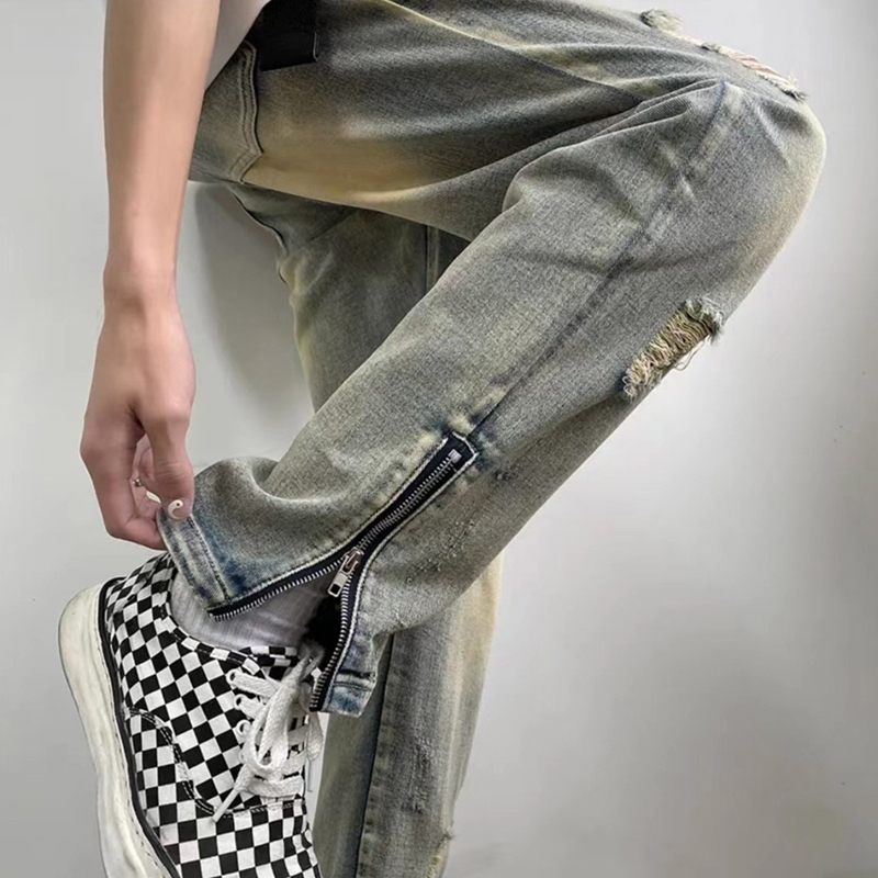 celana jeans pria gombrong sobek vintage biru denim selvedge korean style cowok standar original kek