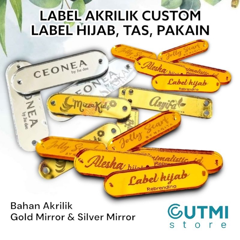 

Label Akrilik Gold Mirror dan Silver Mirror Label Hijab, Label Tas