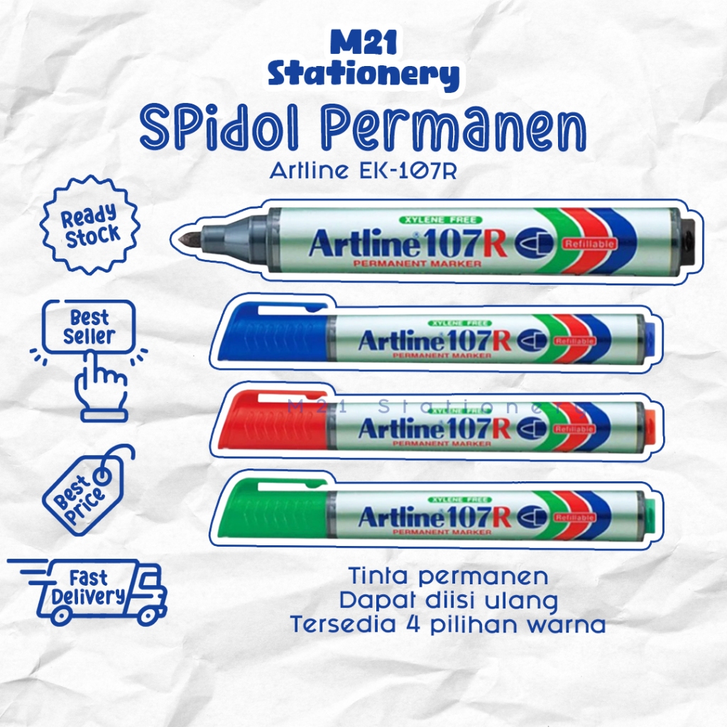 

(1 PCS) SPIDOL PERMANEN ARTLINE EK-107R / PERMANENT MARKER 1,5 MM EK107R SPIDOL SEPIDOL DAPAT DI ISI ULANG TINTA HITAM BIRU MERAH HIJAU M21 STATIONERY JOGJA