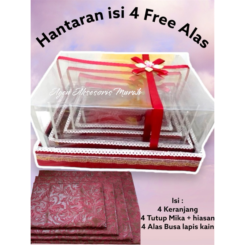 

TERMURAH!! Box Hantaran/Baki Lamaran Mika dg Hiasan Pita isi 4 + free Alas