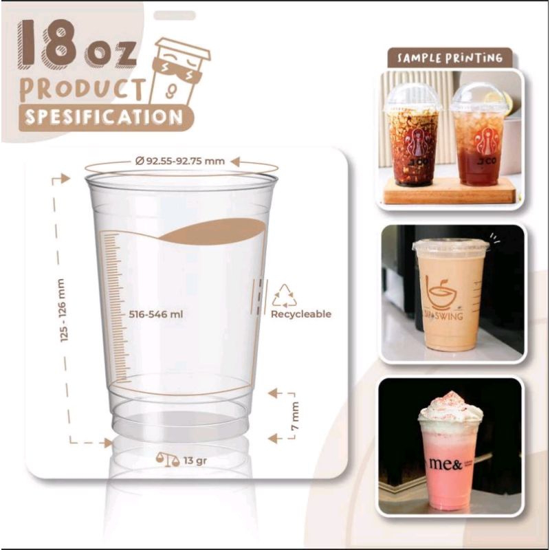 Cup Gelas Plastik PET 18 Oz - Gelas Cup Ice Kopi Teh Susu 18oz - ISI 50 PCS