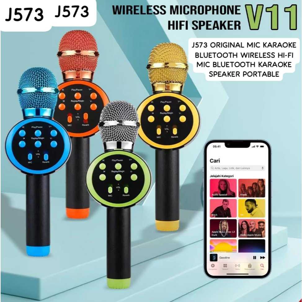 J573 MIC KARAOKE KARSIS BLUEOTHOOT MIK BLUETOOTH MIX BLUETUT BLUTUT WIRELLESS HIFI SPEAKER PORTABLEE