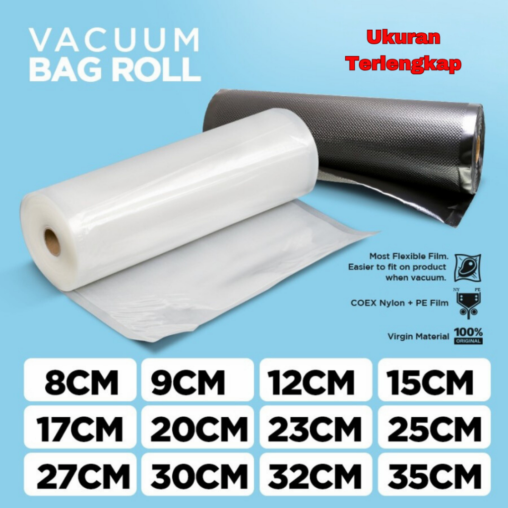 Vakum Bag Roll Bening Polos Embossed Hitam Embos Varian Ukuran