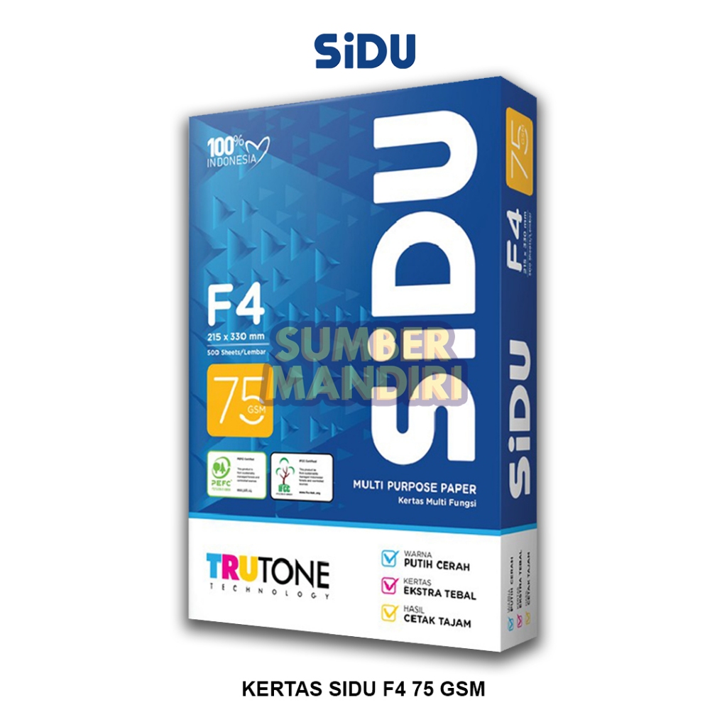 

Kertas HVS SIDU F4 75 GSM Kertas Fotocopy [1 RIM]
