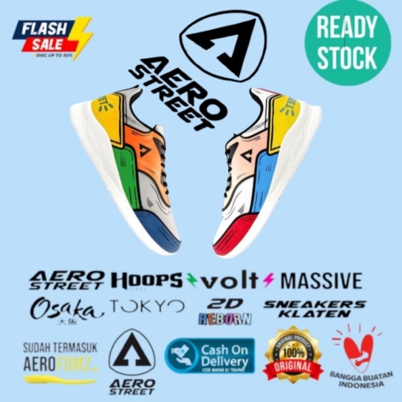Aerostreet Tiger Merah Putih Biru Kuning - Sepatu Sneakers Casual Sport Aero