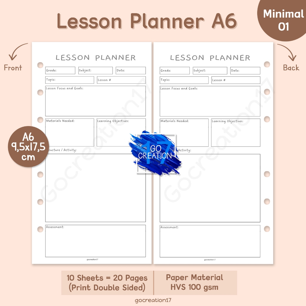 

Buku Planner Refill Kertas Isi Binder Lesson Plan Simple Minimalis A6