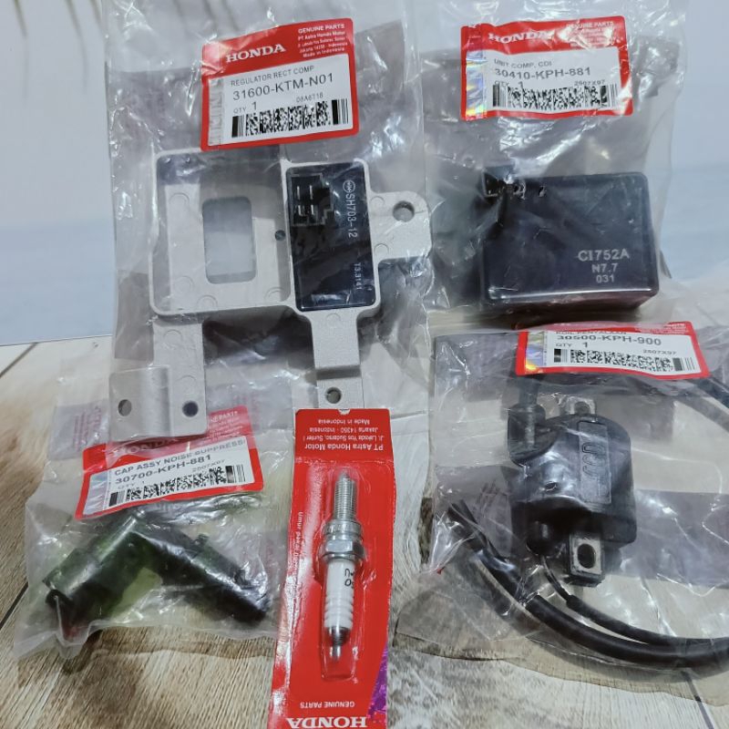 Paket 5 Aitem Pengapian Supra X 125 Karbu Kharisma Kirana CDI+tutup busi+koil + kiprok+Busi Denso Or