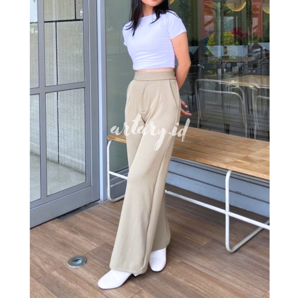 Artary Cozie Pants - Rib Knit Pants - Highwaist Cullote Celana Kulot Wanita