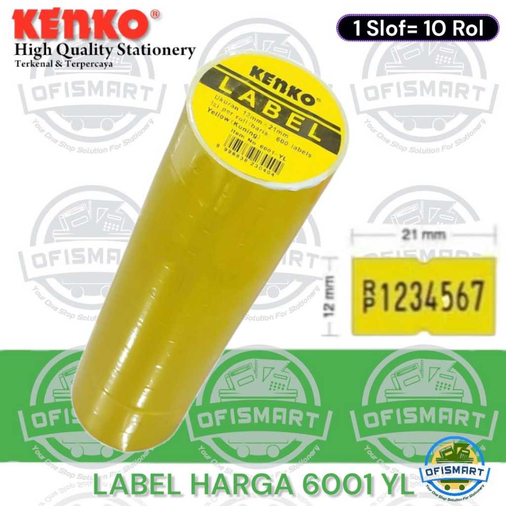 Kenko Label Harga Stiker Warna Kuning 6001-YL | @1Slof=10Roll