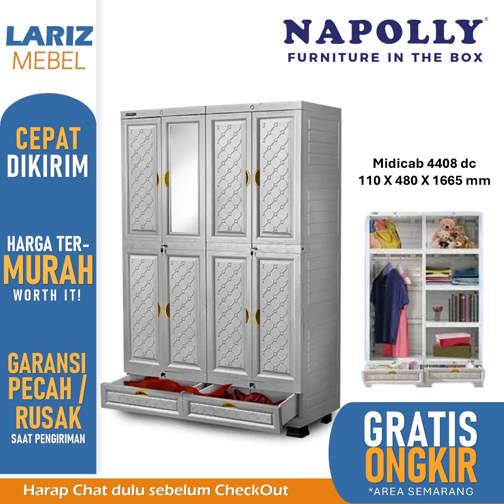[PROMO] Lemari plastik napolly Midicab 4408 puma jumbo gantung cermin toko Lariz mebel Semarang