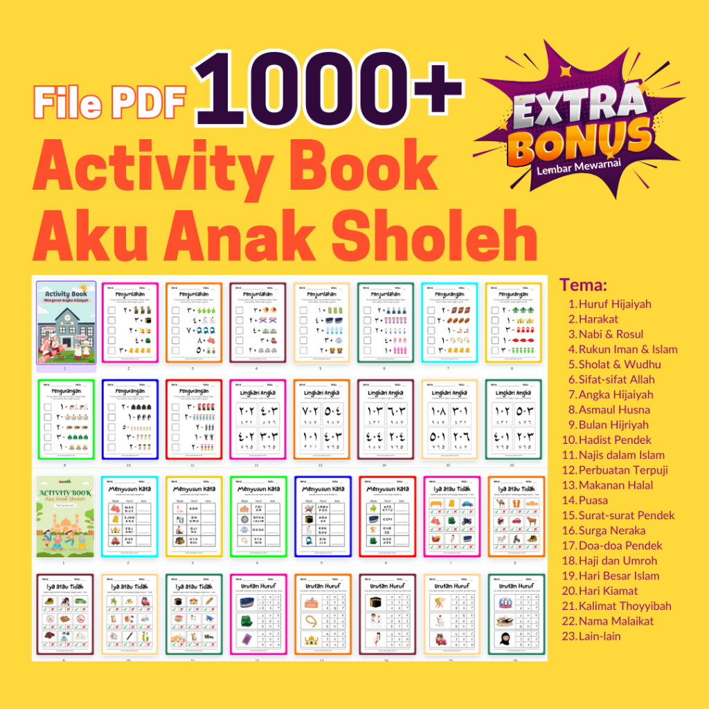 Worksheet Anak Usia 2 3 4 5 6 Tahun Lembar Aktivitas Anak Printable PDF Tema Islami
