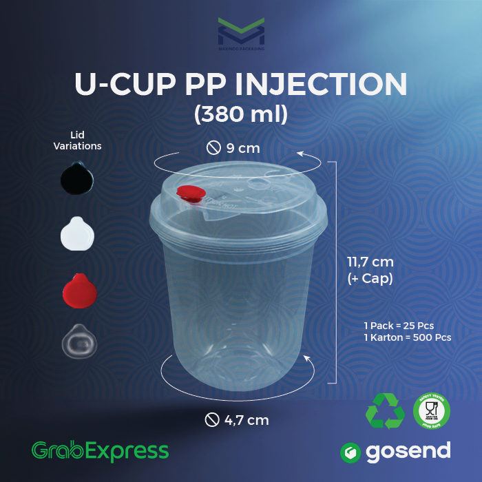 500 Pcs - Thinwall Cup Injection 380ml Tebal - 12oZ Datar - Cup + Tutup