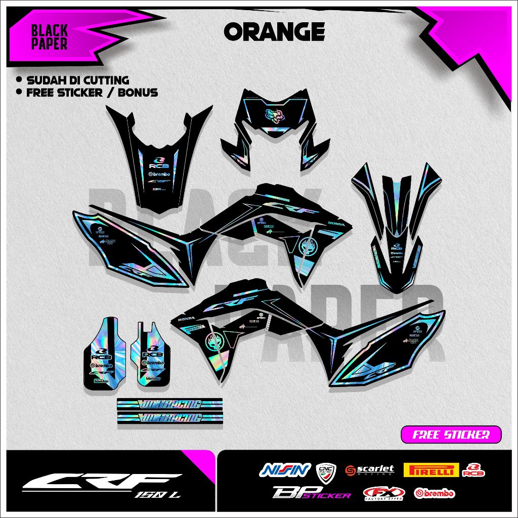 DECAL CRF STRIPING MOTOR CRF 150 L HITAM PREMIUM HOLOGRAM TERBARU STIKER  FULL BODY KEREN STRIPING C