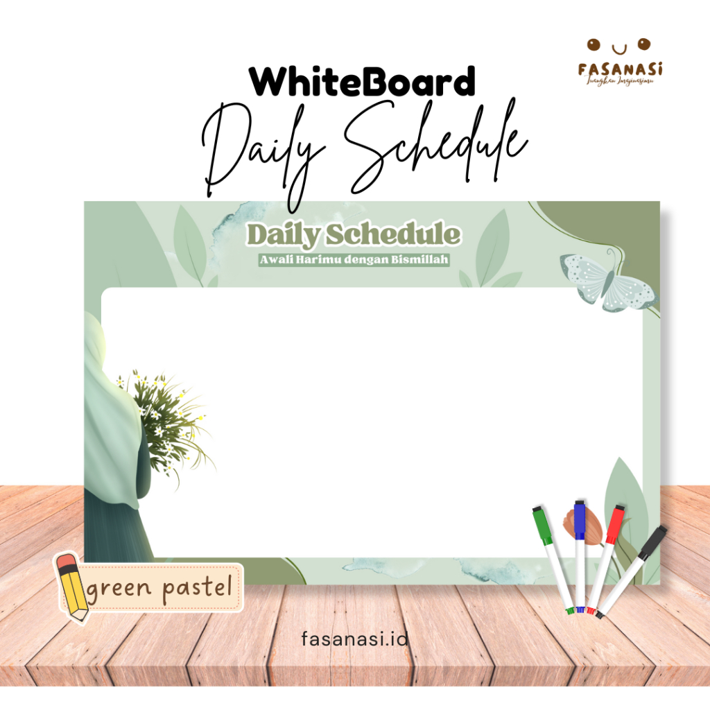 

Daily Schedule [ muslimah green pastel] Whiteboard Art Carton A3+ Papan Tulis Free Spidol