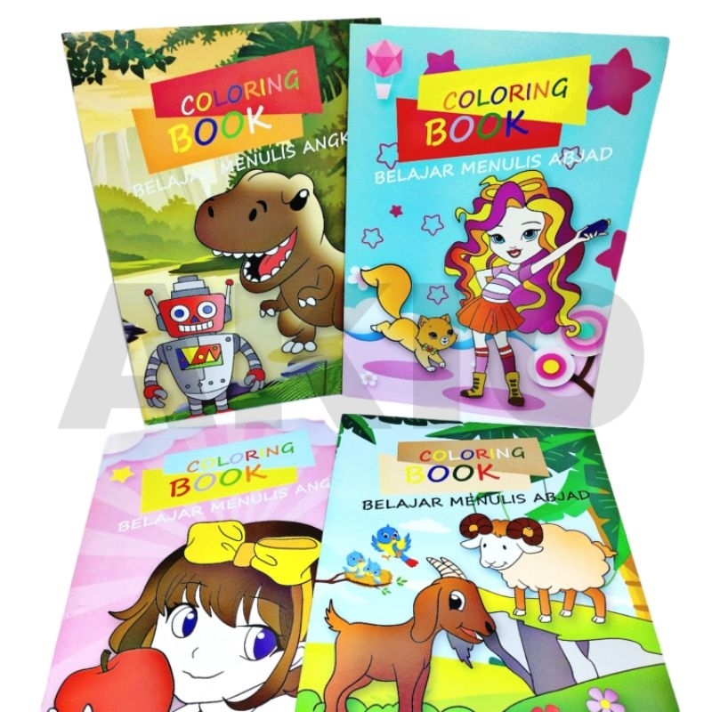 Buku Mewarnai Anak Paud TK SD 2 3 4 5 Tahun BESAR Belajar Menulis Abjad dan Angka Karakter GIRL ROBO