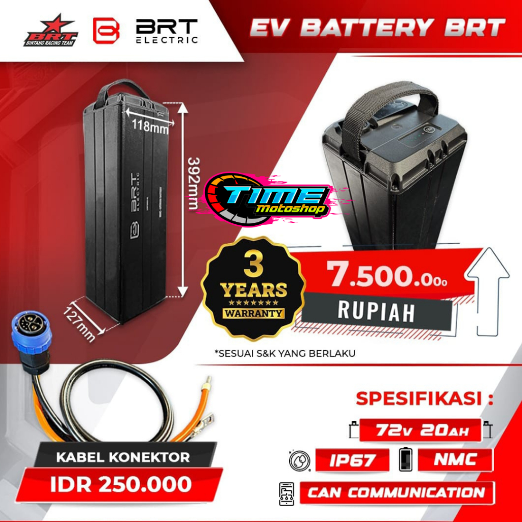 BATTERY BATERAI MOTOR LISTRIK EV BATTERY BRT 72V 20AH