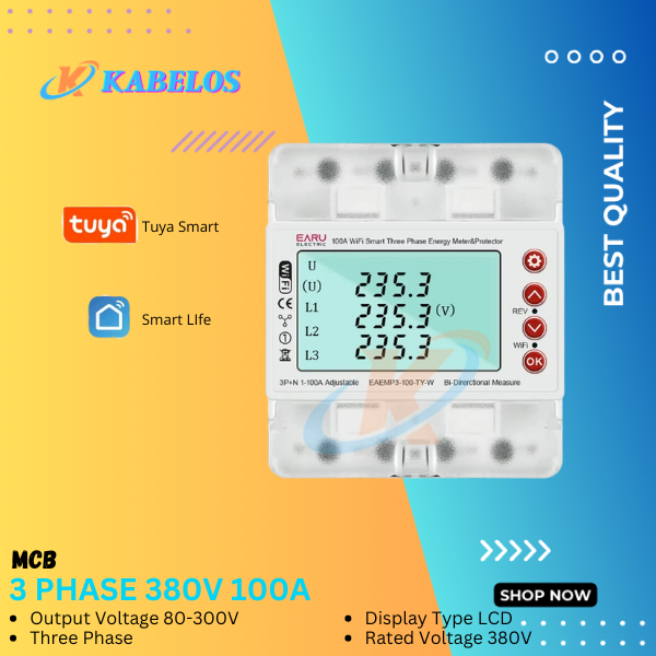 Smart Tuya MCB kWh Meter Watt Meter Digital WiFi 100A