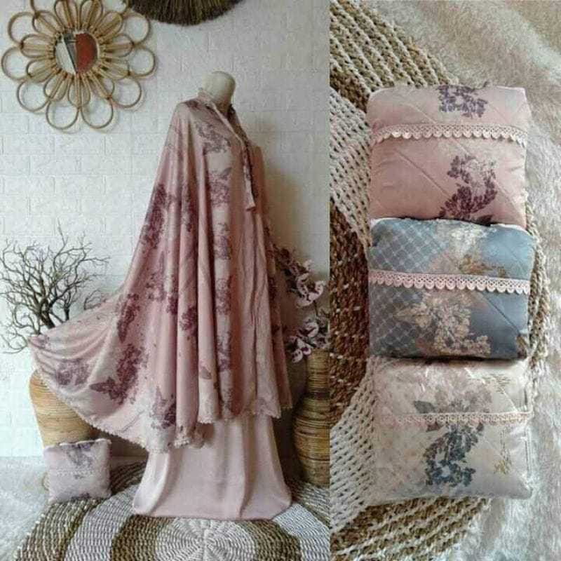 MUKENA ARMANY SILK 2 IN 1 MOTIF ALUNA + RENDA ZIPPER KECIL (PRELOVED)