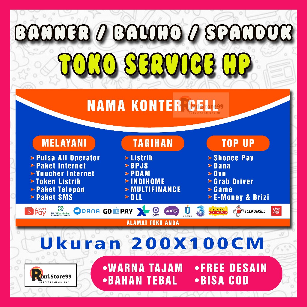 BANNER SPANDUK TOKO KONTER  200X100CM BANNER BALIHO SPANDUK BENER MURAH