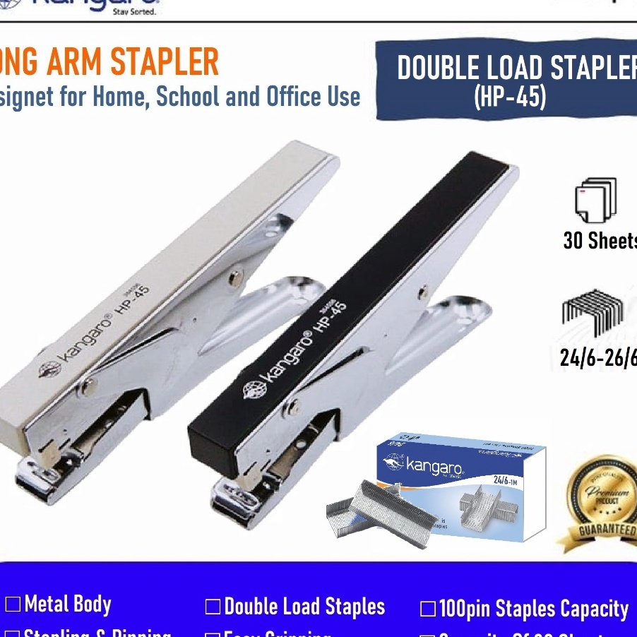 

DIJAMIN ORI Long Arm Stapler HP45 Stapler Jilid HP 45 Stapler Buaya HP45 Kangaro Stapler Standar HP45 Double Load Stapler No3 Hekter Jilid No246