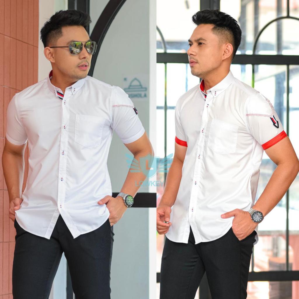 Kemeja Pria Slimfit Lowkey Premium PD 43 Putih | Hem Atasan Kemeja Baju Laki-laki/Cowok Slimfit Keme