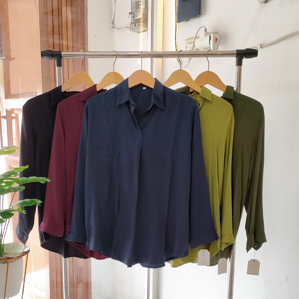 Kemeja basic wanita/kemeja rayon twill premium import tebal halus adem/kemeja blouse wanita/kemeja w