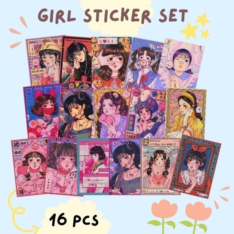 

[ ] 16pcs AESTHETIC GIRL STICKER SET / girl sticker / sticker aesthetic / aesthetic girl / journaling sticker / deco sticker / cute girl sticker / sticker jurnal / journaling kit