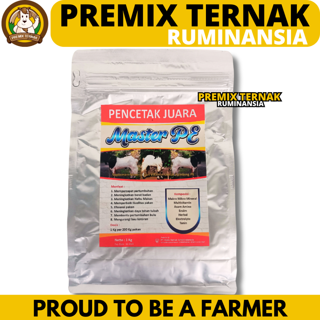 PREMIX KAMBING MASTER PE 1KG - Premix Kambing Pemacu Pertumbuhan Penggemukan & Pelebat Bulu Kambing