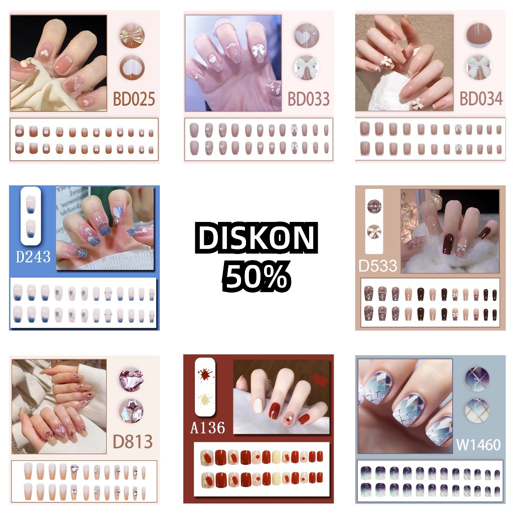 Kuku Palsu Meijing 50% Diskon Fake Nails Nail Art Wisuda Aesthetic Polish