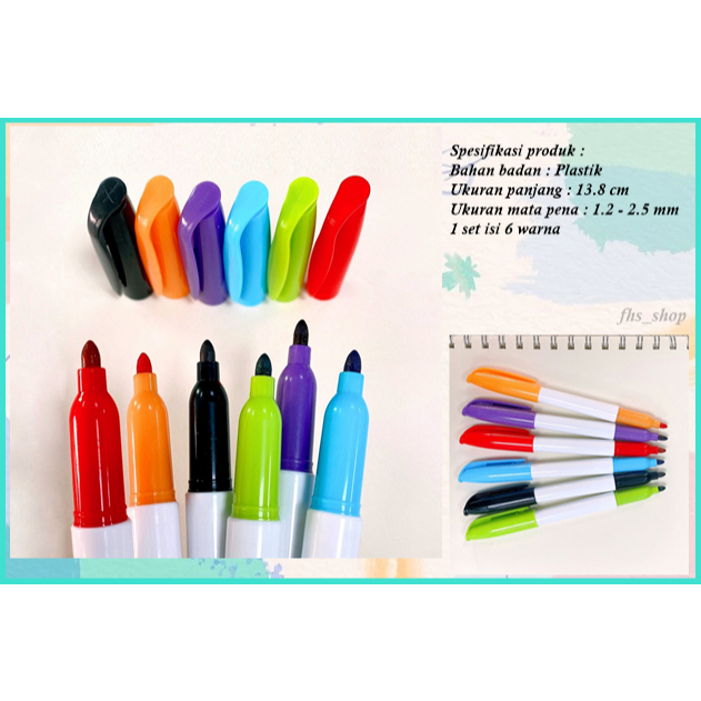 

6 Pcs Spidol Permanen Warna Permanent Marker Round Tip Spidol Warna Set Spidol Set Warna