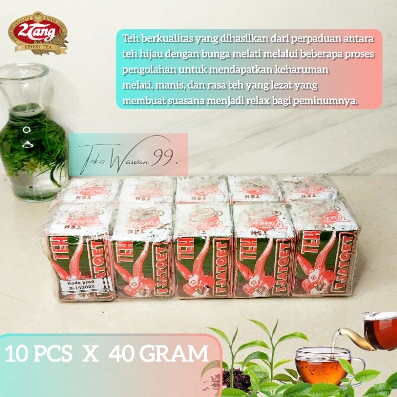 

Teh Tjatoet Hijau 1 pak isi 10pcs @40g. Teh Tjatoet Istimewa 40g.