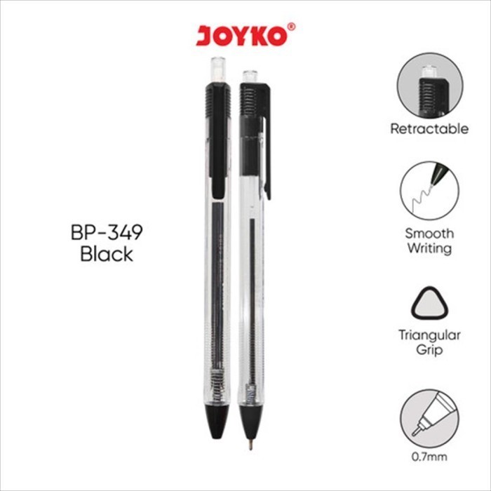 

BALLPOINT VOKUS JOYKO BP-349 BLACK TRIANGULAR GRIP HITAM /PCS