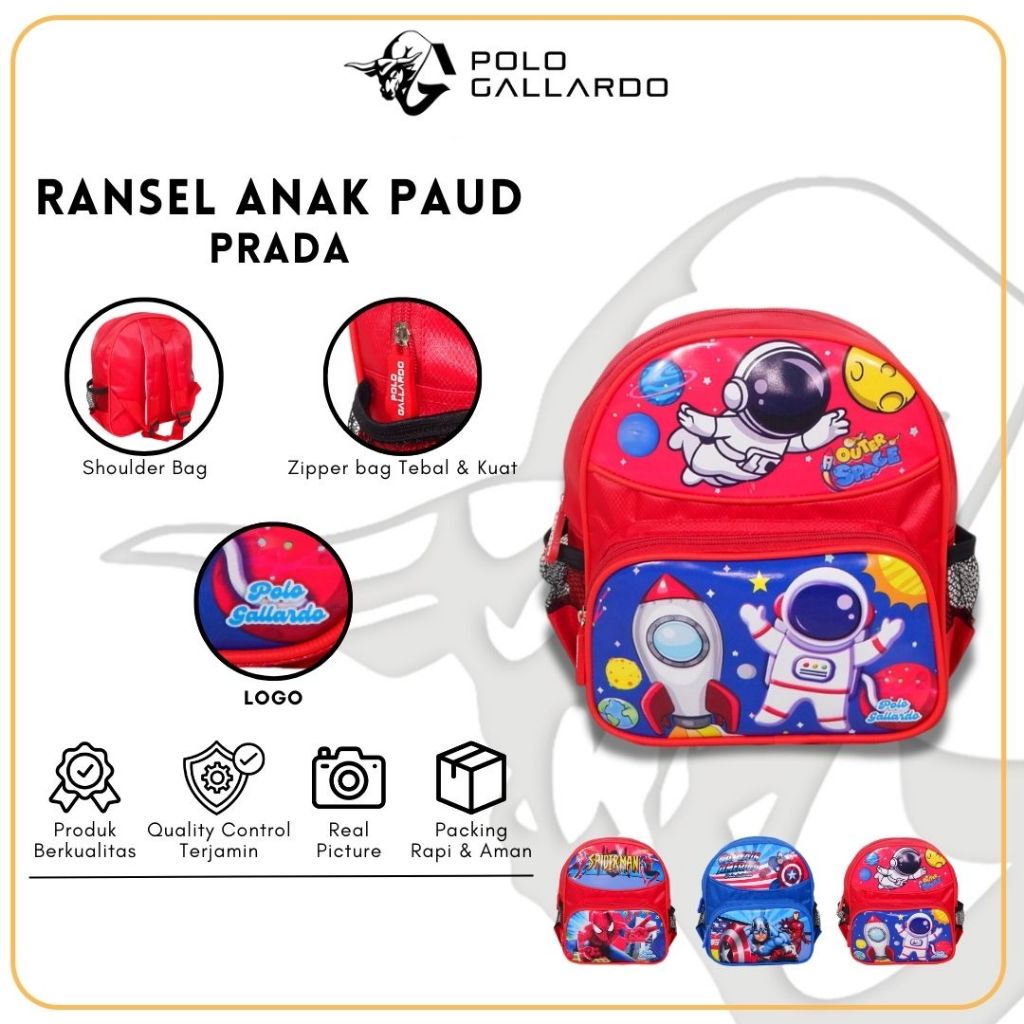 Tas Sekolah Anak PAUD Laki Laki Perempuan Polo Gallardo BPR 01 Motif Ransel Backpack